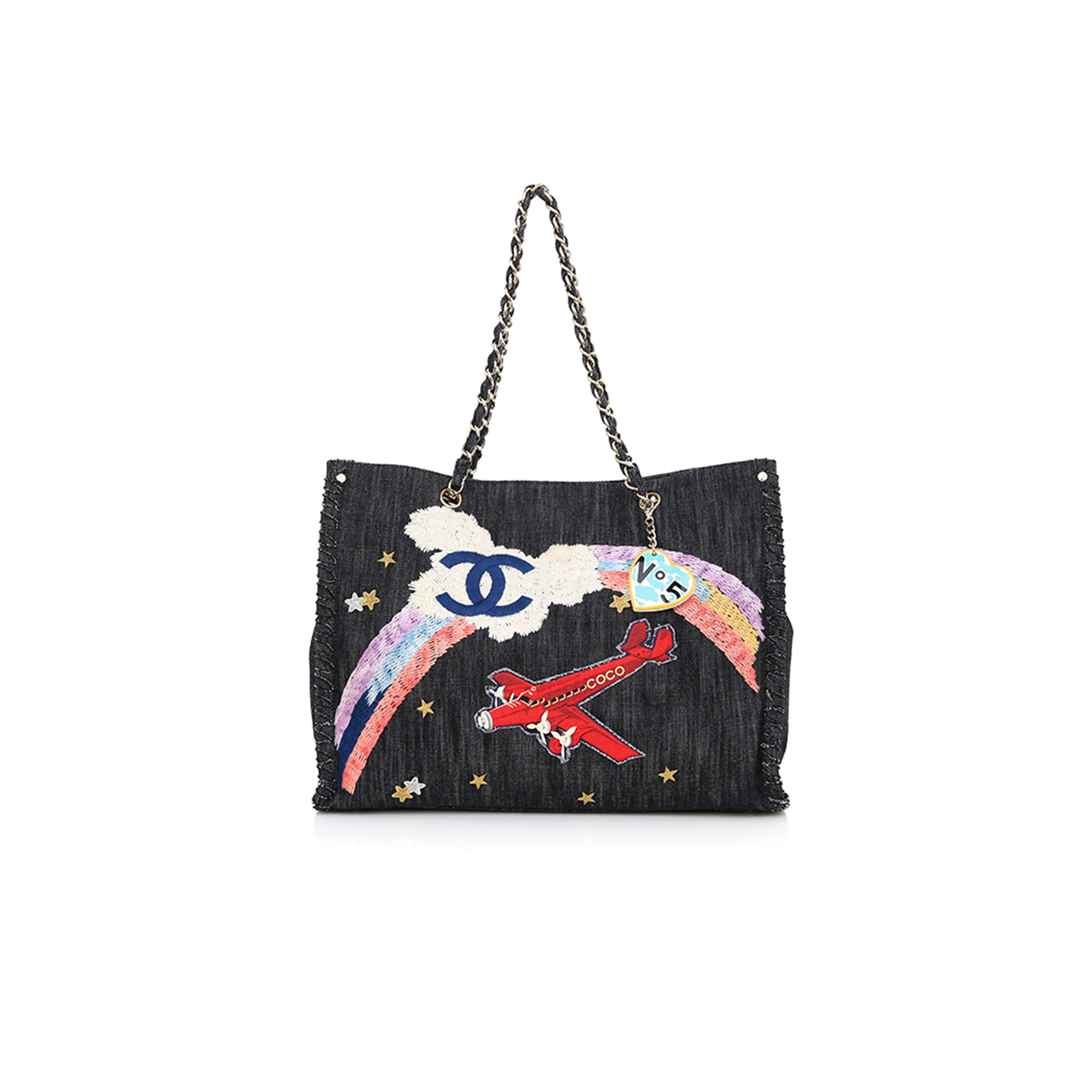 ch**el dark blue embroidered De*1m night flight tote bag (40*30cm)
